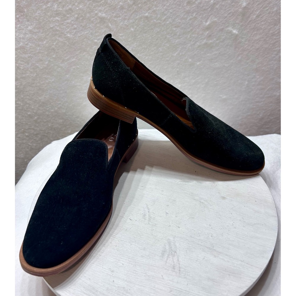 Franco Sarto Jeela Black Suede Studded Smoking Loafers Flats Womens 8M